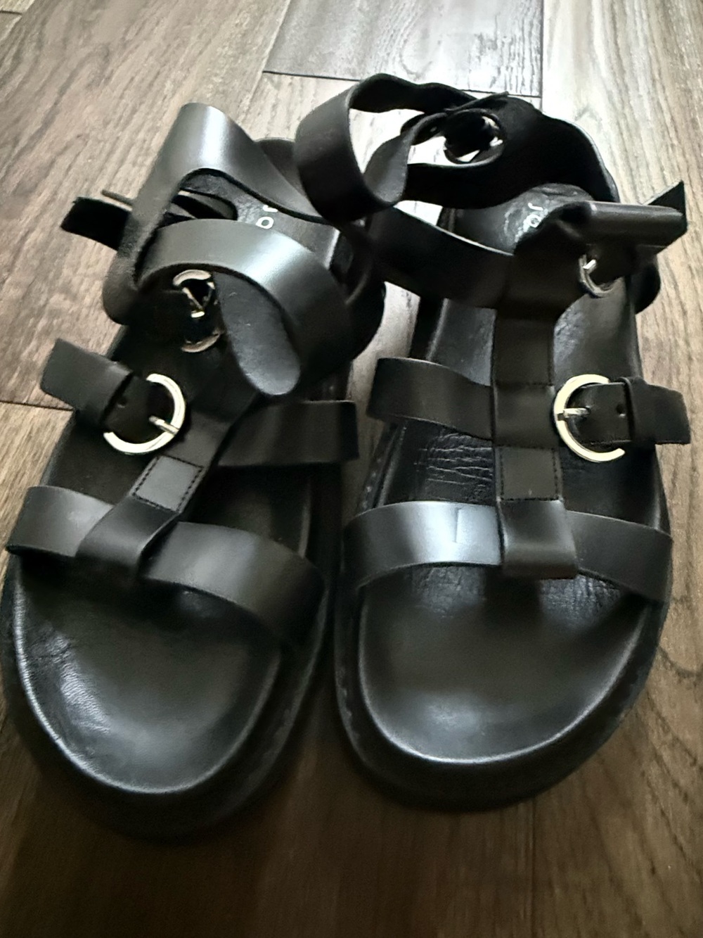 Women’s Black Strappy Buckle Sandals with Ankle Straps